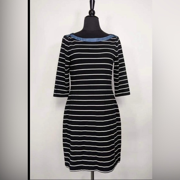 6.TOMMY HILFIGER WOMEN’S 3/4 Sleeve  Shirt Dress, Black and White striped Size:M - Picture 1 of 10